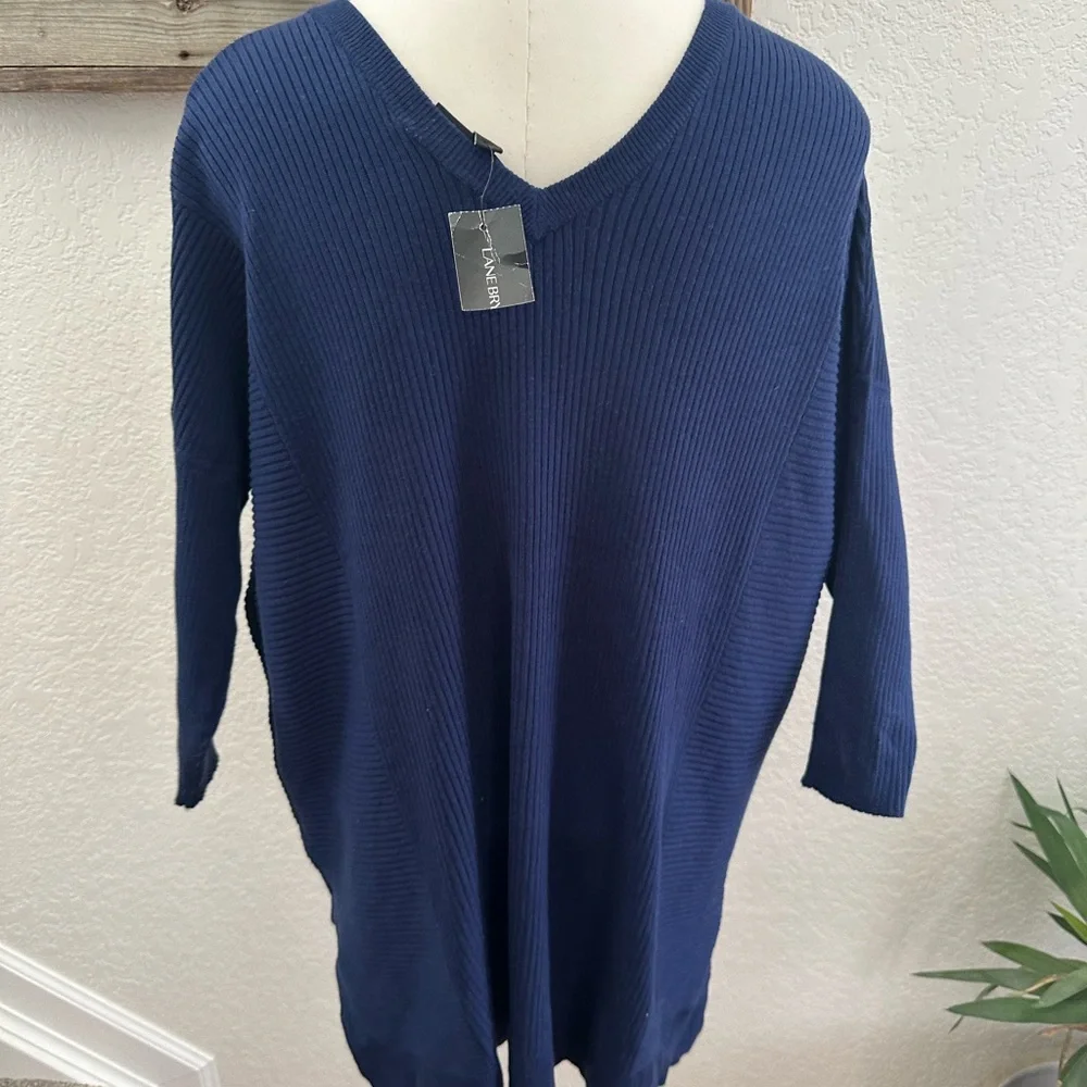 Lane Bryant Deep Blue V-Neck Sweater‎ 3/4 sleeve ladies size 14/16 NWT